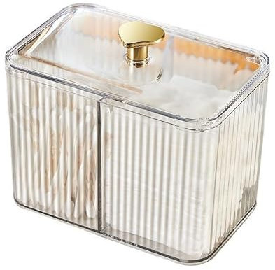WIHXES Dispenser per Cotton Fioc a 3 Scomparti con Coperchio Trasparente - Organizer per Tavolo e Bagno, Scatola di Stoccaggio per Dischetti e Cotton Fioc (White)