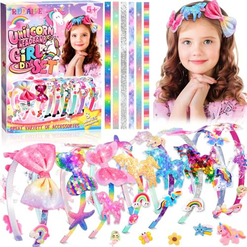 RDDAIPE 8pc Kit de Fabrication de Bandeaux pour Fille,Accessoire Cheveux Bricolage,Loisir Creatif Serre Tete Activite Manuelle pour Fille Enfant 4 5 6 7 8 9 10 Ans Jouet Jeux Cadeau Anniversaire Noel