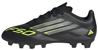 adidas Unisex Kids F50 Club Firm Ground/Multi Ground Football Boots Kids, Core Black/Iron Metallic/Lucid Lemon, 5.5 UK