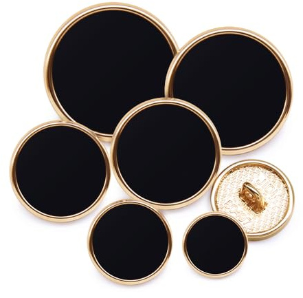 Jamsinmu 36PCS Metal Button Round Moulded Sewing Metal Flat Shirt Suit Trouser Round Button JS169-Gold Black Mix
