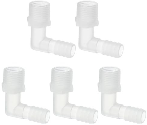 PATIKIL 5pcs Conector de Manguera, Codo en L de 12mm Rosca G a 12mm Púa Adaptador de Plástico Espiga Conexión para Tubería para Acuario Aire Agua Combustible Aceite Tubo, Translúcida