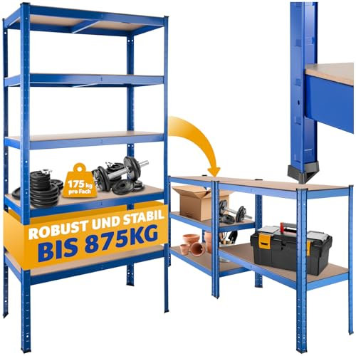 tectake® Lagerregal, Schwerlastregal 180x90x40 cm, Metallregal zu Werkbank Arbeitstisch umbaubar, Möbel für Werkstatteinrichtung, als Regal Keller, Abstellraum Ordnungssystem - Belastbarkeit 875 kg