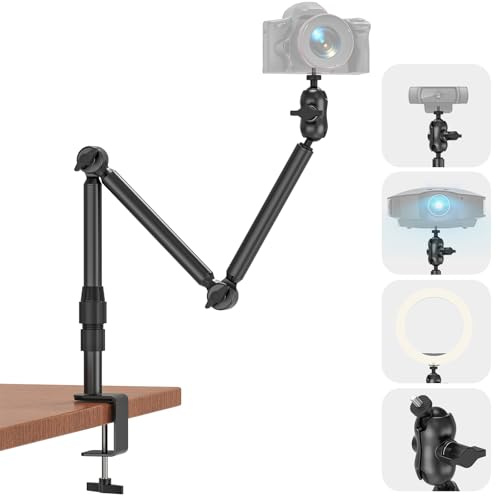Overhead Camera Mount for Desk, 30.9 Foldable Camera Desk Mount Stand with 1/4 Screws, 360° Rotation 3-Sections Tabletop Holder with C-Clamp for DSLR, Digicam, Webcam, Mini Projector, Microphone