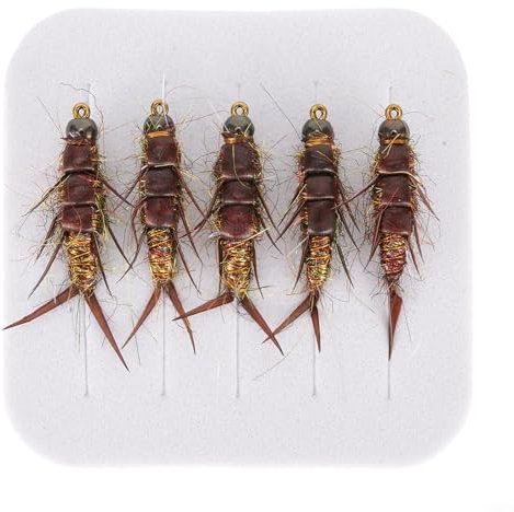 Entgoinggo Fliegenfischen Fliegenköder, realistische Stonfly-Nymphe, Fliegenfischhaken-Set aus Karbonstahl, Köder-Set für Forelle, Barsch, Äsche