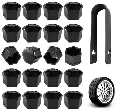 20 Pieces 17mm Wheel Nut Covers Set, Black Hexagonal Universal Wheel Bolt Covers with Removal Tool, Protective Caps Tyre Nut Covers for Cars, Easy to Install Automobile Nut Cover Wheel Nuts Caps