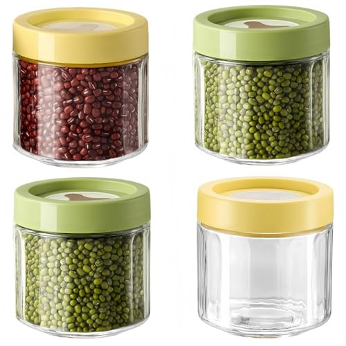 4-Pack 16 OZ Glass Jar with Lid Leakproof Reusable Clear Glass Jars for Spice, Canning,Yogurt, Spice, Fruit, Sauce, Cereal (480ML-4Pack)