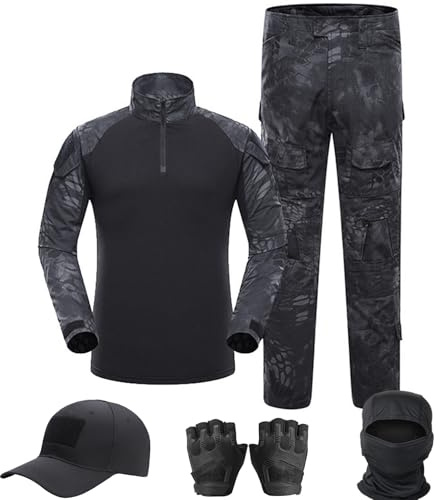 SANYETS Tactical Uniform,Combat Long Sleeve Shirt and Pants,Cap Gloves Balaclava Set Airsoft Suit, Military Gear Amy Clothes for Men(M,TYP)