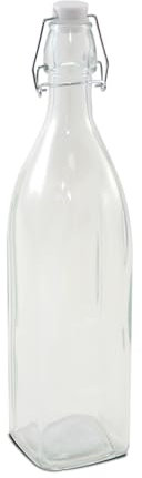 JUANIO Lot de 10 bouteille carrée en verre avec bouchon hermétique, carafe bouteille avec fermeture à clip, capacité 1L - Longueur 8,2 x Largeur 8,2 x Hauteur 31,8 cm