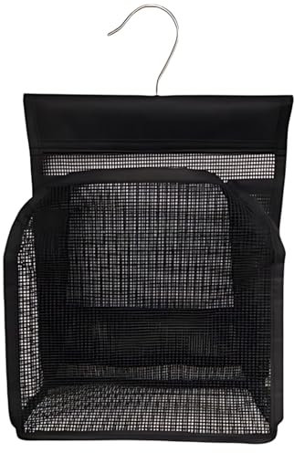 DmsGJyp Peg Bag for Washing Line, Hanging Bag with S-Shaped Hook, Bathroom Clothes Storage Basket, 20 X 10 X 24cm PVC Bath Baskets for Home, Bathroom, College Dorm Rooms and Garden(Black, M)