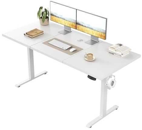 Klicelor Height-Adjustable Desk, Electric Sit-Stand Office Desk, Computer Desk with 2 Memory Functions, Standing Desk, 120 x 60 cm, White
