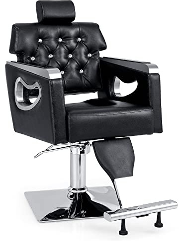 RELAX4LIFE Fauteuil Coiffure Inclinable |Chaise Barbier Pivotante en Simili Cuir | Hauteur Réglable | Appui-tête | Repose-Pieds | Chaise Coiffure Hydraulique pour Barbershop, Salon de Spa