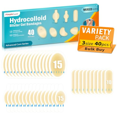 40ct Blister Bandages for Feet Hydrocolloid Bandages Waterproof Blister Cushion for Feet Toes Heels Blister Pads for Prevention Variety Pack