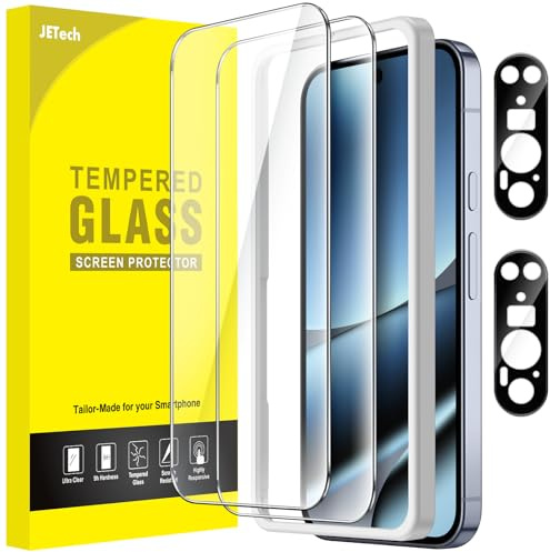 JETech Skärmskydd för Google Pixel 10 Pro XL, 2+2-Pack | med Kameralinsfolie, HD Klart Härdat Glas, Repskydd, Enkel Installationsram