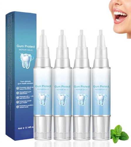 4PCS Mullein Gum Repair Gel, Gum Repair Gel for Receding Gums, Deeply Cleaning Tooth Whitening Pens, Natural G/um Shield Soothing G/el, Instant G/um Protect & Teeth Repair G/el, Fresh Breath