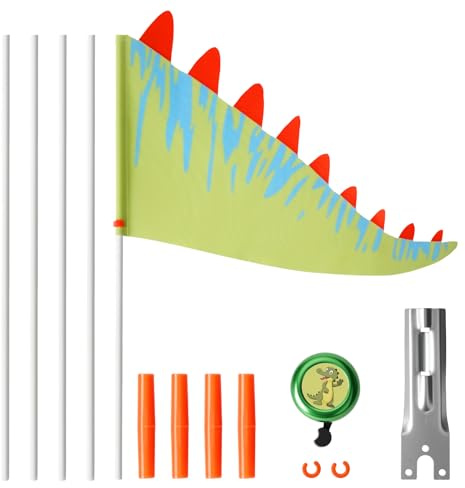 SUPRBIRD Banderín de bicicleta con timbre de bicicleta para niños, 166 cm, bandera de bicicleta ajustable, bandera de seguridad con soporte para niños y niñas