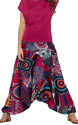 Coline Pantalones Harem de algodón Vintage 3 en 1 para (Patchwork, Talla única)