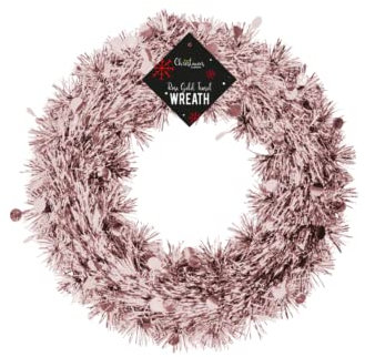 Rose Gold Tinsel Christmas Wreath 28cm