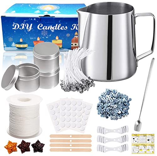 Aloskart Kit de Fabrication de Bougies, DIY Bougies, Cire Bricolage, Inclus Melting Pot, Mèches de Bougies, Pot de Bougie, Autocollants de Mèche de Bougie, Supports de Mèche, Base de MèChe Cire etc.