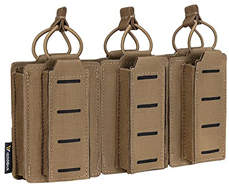 IDOGEAR Dreifach Mag-Taschen Känguru Magazin Tasche für 5.56mm Gewehrmagazine & 9mm Pistolenmagazine Universal MOLLE Tactical Magazinbeutel Elastisch Verstellbar(Coyote Brown)