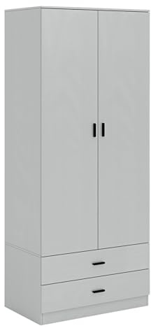 URBNLIVING Tall Wooden 2 Door Wardrobe With 2 Drawers Bedroom Storage Hanging Bar Clothes (Grey, Contemporary)