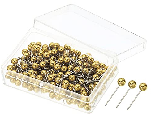 PATIKIL Goupilles Pression, 200 Paquet Rond Tête Carte Punaises Pouce Acier Points pour Monde Cartes Tableau Lièges, Doré