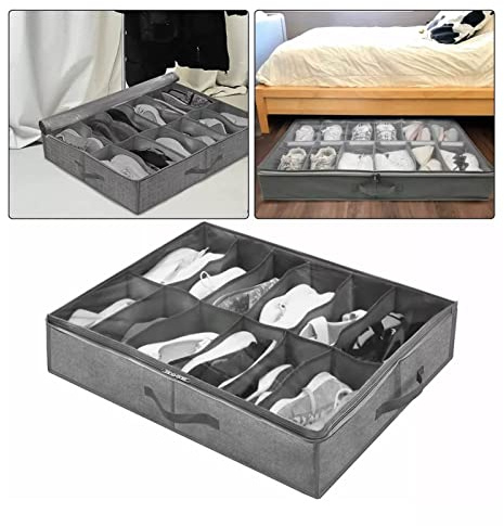 Caja Contenedora de Zapatos de Tela, Organizador de Almacenamiento de Zapatos Plegable Debajo de la Cama con Cubierta Transparente Bolsa de Almacenamiento Transparente para