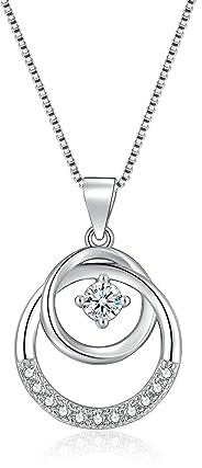 Loutade Halskette Damen Silber, 925 Sterling Silber Kreis Halskette | 45 + 5cm Silberkette mit 2 Kreis Ringen & Zirzonia, Kette Silber Kreis Anhänger, Geschenke für Frauen Mädchen zum Geburtstag