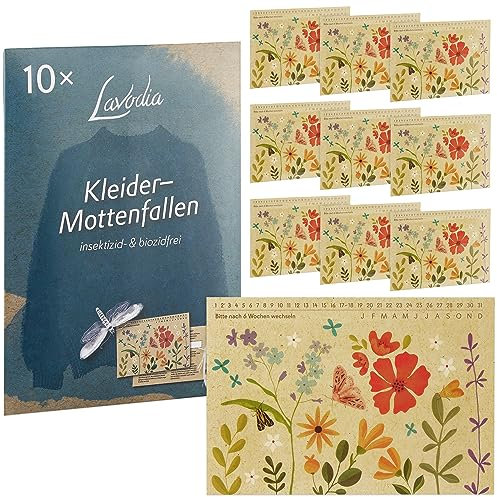 LAVODIA Mottenfalle Kleidermotten: 10x Mottenschutz für Kleiderschrank – Mottenfallen für Räume ohne Insektizide – Kleidermotten Falle für Schrank Motten – Kleider Mottenfalle – Klebefallen Motten