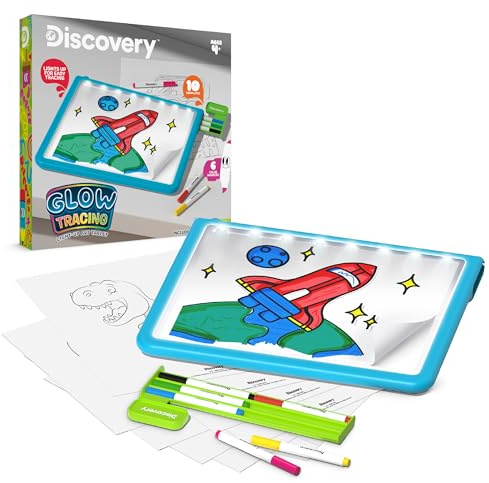 Discovery™ Glow Tracing Light-Up Art Tablet – Includes 10 Templates, 10 Blank Sheets, 6 Washable Markers| Writing Drawing Tablet for Kids| Craft Kit for Boys Girls| Doodle Board Drawing Pad Toy Gift