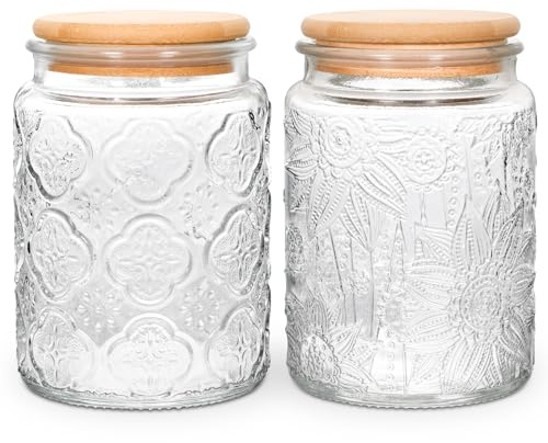 Vintage Glass Jar with Lid, 24oz Food Storage Containers Mason Jars, 2 Pack