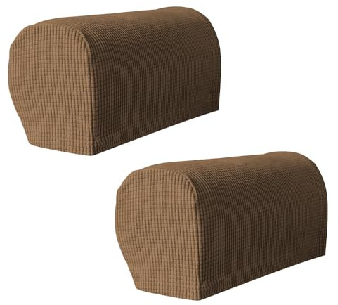 FANSU 2 Pezzi Copribraccioli Elasticizzati per Divani e Poltrone, Fodera per Braccioli Divano Jacquard Tinta Unita Antiscivolo per Poltrone Mobili Divano Protezione Braccio (caffè,L)