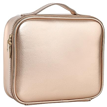 Joligrace Makeup Bag Cosmetic Case Vanity Travel Beauty Box Make Up Train Case Hairdressing Tools Organiser with Adjustable Compartment, Rose Gold