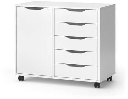 Vicco Kommode Otwin, Kommodenschrank, Weiß, 78 x 61.5 cm mit 5 Schubladen und 1 Tür