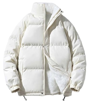 UHouse Herren Winterjacke ohne Kapuze Steppjacke Sportlich Blouson Jacke Bequeme Puffer Jacke Sportlich Oversized Mode Hemdjacke Lässig Daunenmantel Weiß L