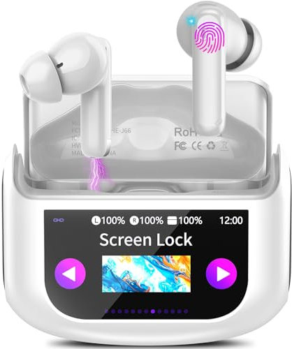 QXUFV Bluetooth Kopfhörer mit Touchscreen, In Ear Kopfhörer Kabellos Bluetooth 5.4 mit ANC/ENC Noise Cancelling Mic, 48Std Tiefer Bass Earbuds mit 5 EQ-Modi, USB-C, IP7 Wasserdicht Ohrhörer, White