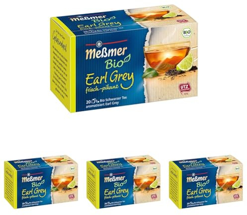Meßmer Bio Earl Grey (aromatisiert) | frisch-pikant | 20 Teebeutel | Vegan | Glutenfrei | Laktosefrei (Packung mit 4)