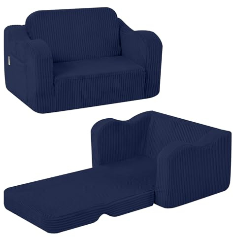 MeMoreCool Cord Kindersofa, Kinder Relaxsessel, Baby Lounge Sofa, Mini Couch für Kuschelecke Kinderzimmer, ausklappbare Couch für Jungen und Mädchen im Alter von 1–3 Jahren, Blau