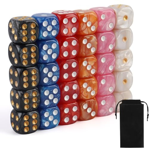 30 Pieces Dice Set, 16mm Coloured Dice with 6-Sided, Acrylic Dices with Two Color Pattern, 6 Sided Dices Set for Classroom Math Learning and Playing Board Games