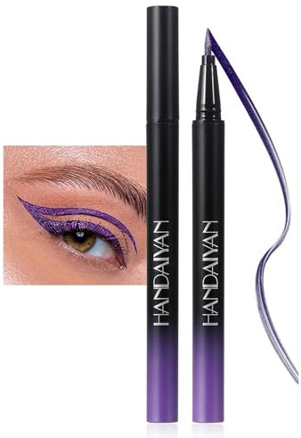 Eyeliner, eyeliner liquido con brillantini, colore viola, eyeliner liquido, resistente all'acqua e alle sbavature, colore viola metallico, penna kajal, eyeliner per viso e corpo