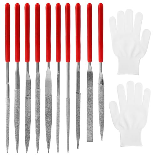 APOMOONS 10 Mini Lime 2x100mm in 10 Modelli E un Paio di Guanti Bianchi Lime Diamantate per Stampanti 3D Lime Sottili per Limare Metallo, Legno, Plastica, Gioielli