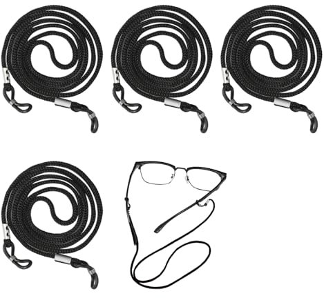 4 PCS Eyeglasses Straps Chain, Nylon Non-Slip Glasses Strap Spectacles Adjustable Neck Cord Retainer Lanyard Black Glasses Holder, Black Nylon Glasses string For Women Men