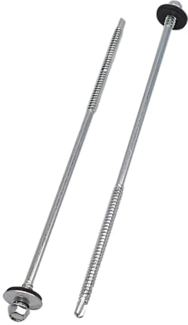 SKIR'CO (24 uds.) Tornillos para techos galvanizados 6,3 x 200 mm cabeza hexagonal, tornillos autoperforantes DIN 7504-K con arandelas de sellado EPDM