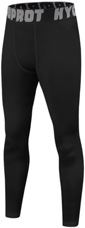 HYCOPROT Barn pojkar kompressionsbyxor tights andas leggings sportiga snabbtorkande träningsoveraller, sportunderkläder för löpning, fotboll, basket, svart, XL