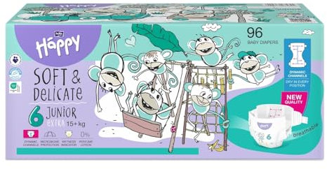 bella baby Happy Premium Windeln Größe 6 Junior Extra 15+ kg 96 Stück, DERMATEST & OEKO TEX Siegel, Babywindeln Einweg