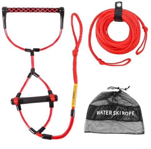 UTTASU Wakeboard-rep, vattensport, bogserlina 180 cm med dubbla EVA-flytande handtag halkfri design för wakeboarding, surfing, knäboarding flera sektioner (röd)