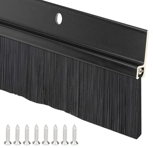 Joint à brosse en aluminium, joint de porte avec brosse pour portes, double fixation par collage et vis, longueur peut être épissée, noir