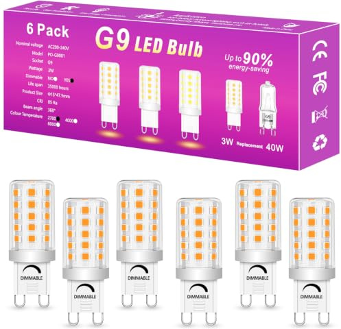 G9 LED Dimmbar Lampe Warmweiß 2700K, 230V 3W LED Leuchtmittel Ersatz 30W-40W Halogenlampe, 450 Lumen, kein Flackern, Energiesparende kleine Birne, G9 Sockel, CRI 85, 360° Abstrahlwinkel | 6er Pack