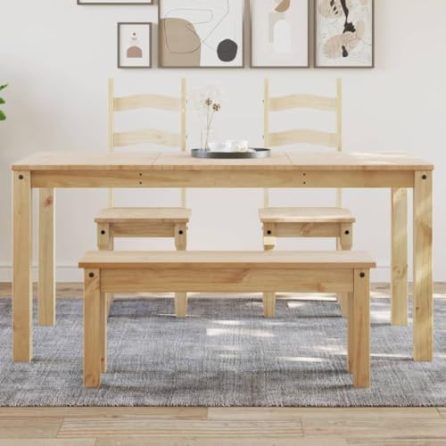 QUAHEAS Panama Table à manger en bois massif de pin massif 160 x 80 x 75 cm, table de cuisine moderne pour salon, plaque en bois robuste avec finition cire miel, facile à nettoyer