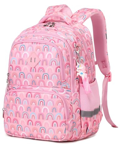 QIXIHU Girls School Bag, Kawaii All-Over Print Kids Backpack, Lightweight & Breathable Childrens Backpack for Primary School & Nursery, Water Resistant, Fits A4