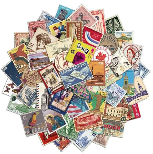 LOMSUXA 50 Pezzi Adesivi Vintage da Viaggio, Stickers Impermeabili in Vinile Stile Timbro Postale Retrò per Valigia, Laptop, Moto, Camper e Scrapbooking, Set di Decalcomanie Souvenir del Mondo